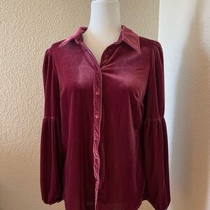 Modcloth Velvet Button Down Shirt in Mauve Size Medium